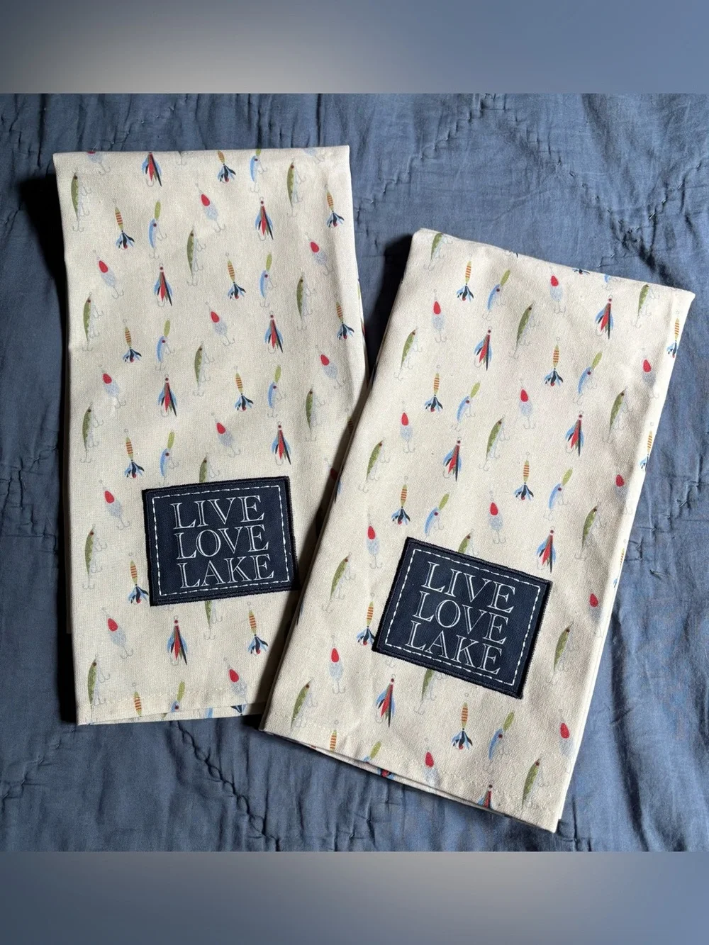 The Royal Standard Live Love Lake Kitchen Towel in Oat Set of 2 Novelty Print